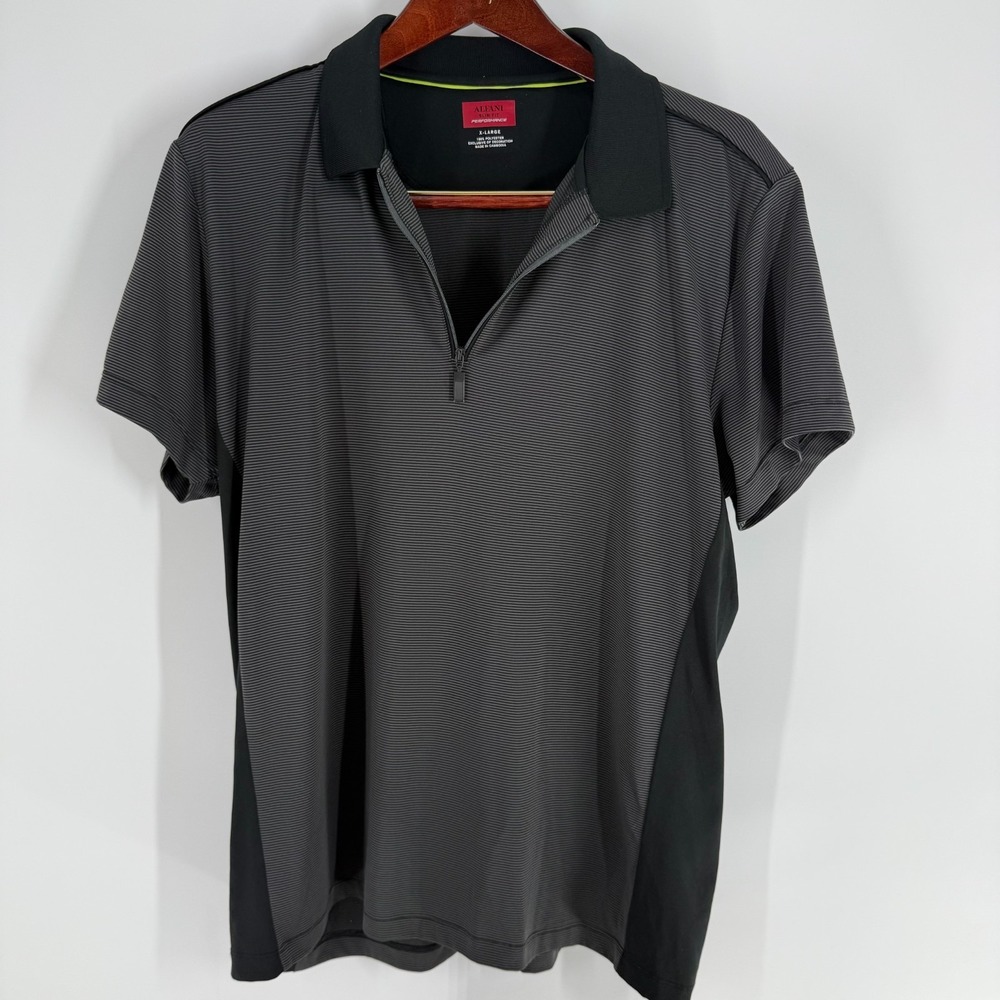 Alfani Golf Performance Slim Fit Striped Collared Half Zip Polo Shirt Black XL
